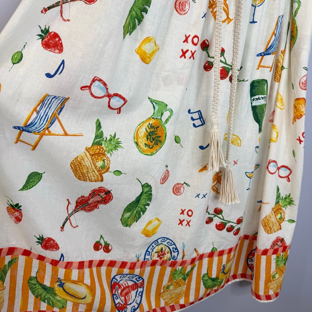 Calypso St. Barth Linen Maxi Skirt Party Time Picnic Lobster Coastal Women's L - Picture 2 of 12